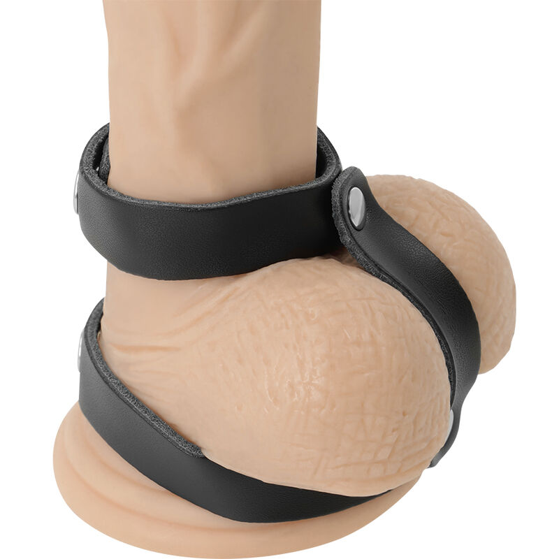 Ansicht 2 von Darkness - Verstellbarer Penis- Und Hodenring Aus Leder