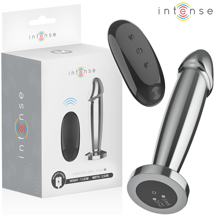 Vista 2 de Intense - Plug Anal 10 Vibraciones Metal en Forma de Dildo con Control Remoto M