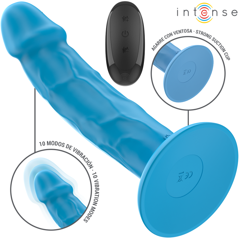 Vista 2 de Intense - Vibrador Realístico Phoebe 10 Vibrações Controle Remoto Azul