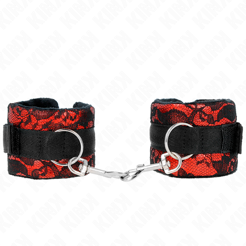 Vista 2 de Kink - Muñequeras Cortas de Encaje Terciopelo y Unión de Nylon Rojo/Negro 23 X 6.5 Cm