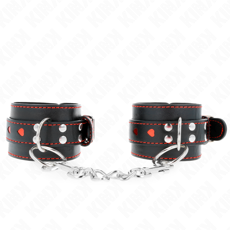 Vista 2 de Kink - Muñequeras Negro con Incrustación de Corazón Rojo Ajustable 21-28 Cm X 5.5 Cm