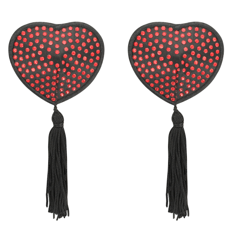 Vista 3 di Coquette Chic Desire - Copri Capezzoli Cuore Nero / Rosso