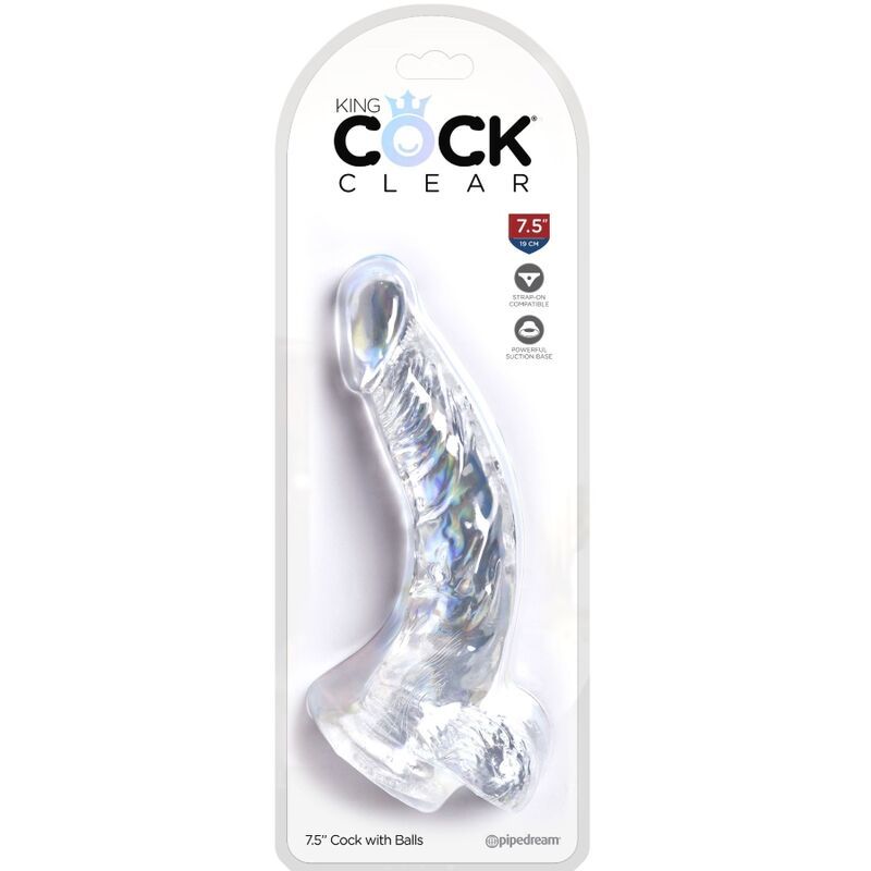 Vista 4 de Clear Pene Realístico Curvado con Testículos 16.5 Cm Transparente