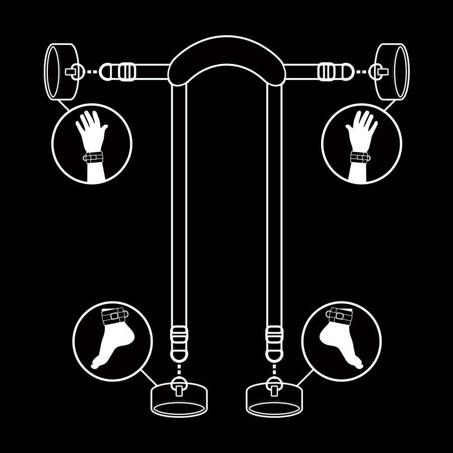 Vista 4 di Fetish Submissive - Posizione Master con 4 Manette Rivestite In Noprene