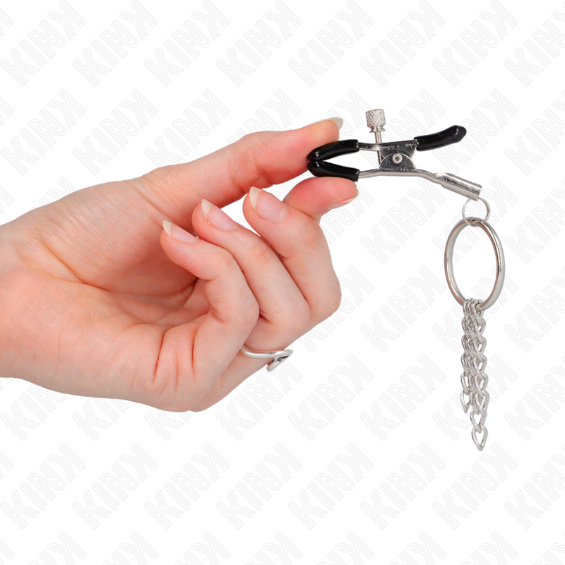 Vista 4 de Kink - Pinzas para Pezones con Aro y Pequeñas Cadenas Plateado 6 Cm