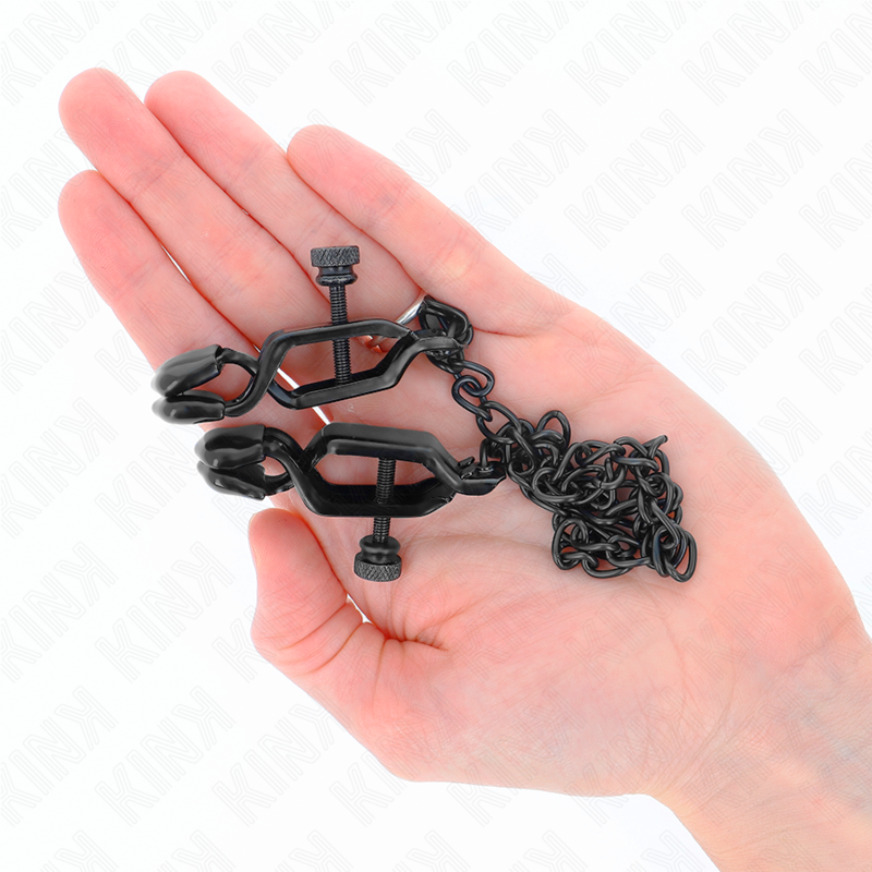 Vista 4 de Kink - Pinzas para Pezones Planas Negro con Cadena Negro 30 Cm