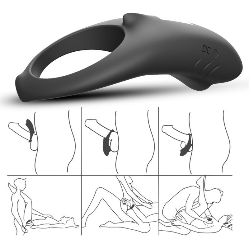 Vista 5 de Armony - Shark Anillo Vibrador Parejas Control Remoto Negro
