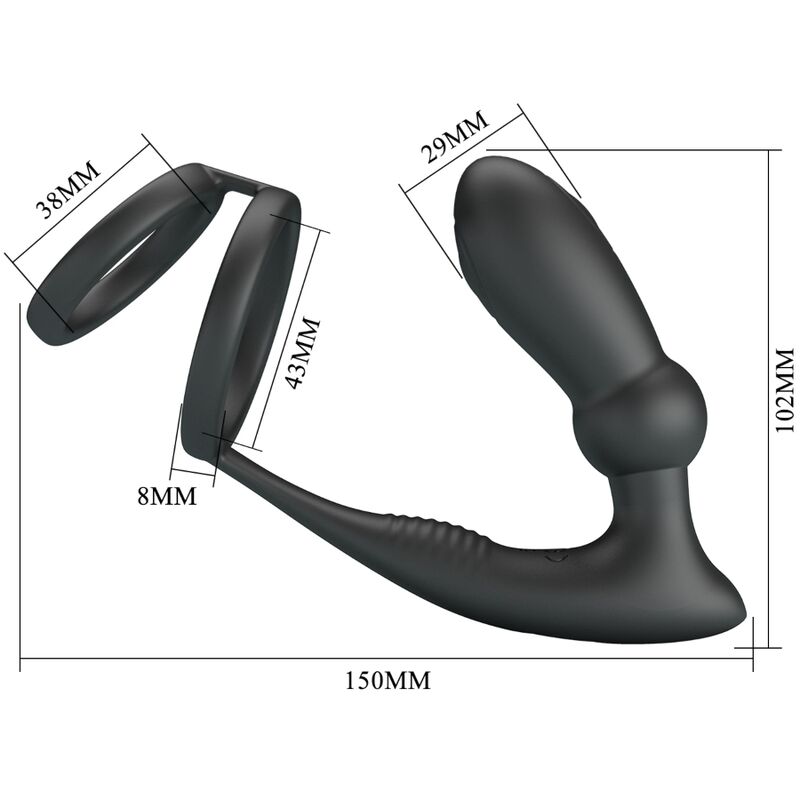 Vista 5 de Pretty Love - Emoni Anillo Pene + Plug Anal 12 Vibraciones Negro