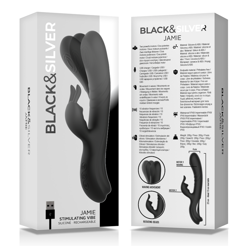 Vista 6 de Estimulador de Coelho de Silicone Recarregável Jamie Preto