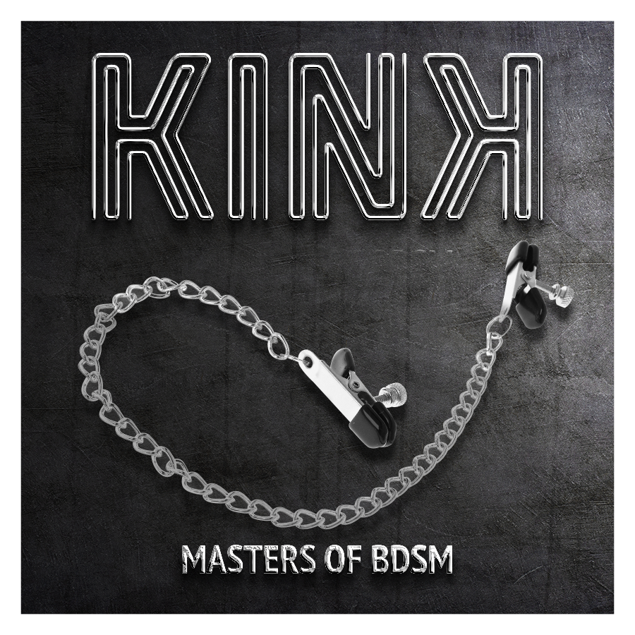 Vista 6 de Kink - Pinzas para Pezones Planas Negro con Cadena Plateado 34 Cm