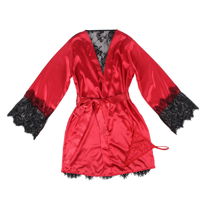 Vista 6 de Subblime - 954024 Camison de Encaje Espalda Transparente + Tanga Rojo/Negro L/Xl
