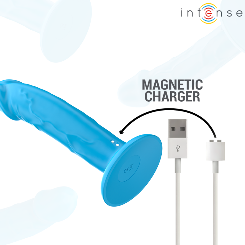 Vista 7 de Intense - Vibrador Realístico Phoebe 10 Vibrações Controle Remoto Azul