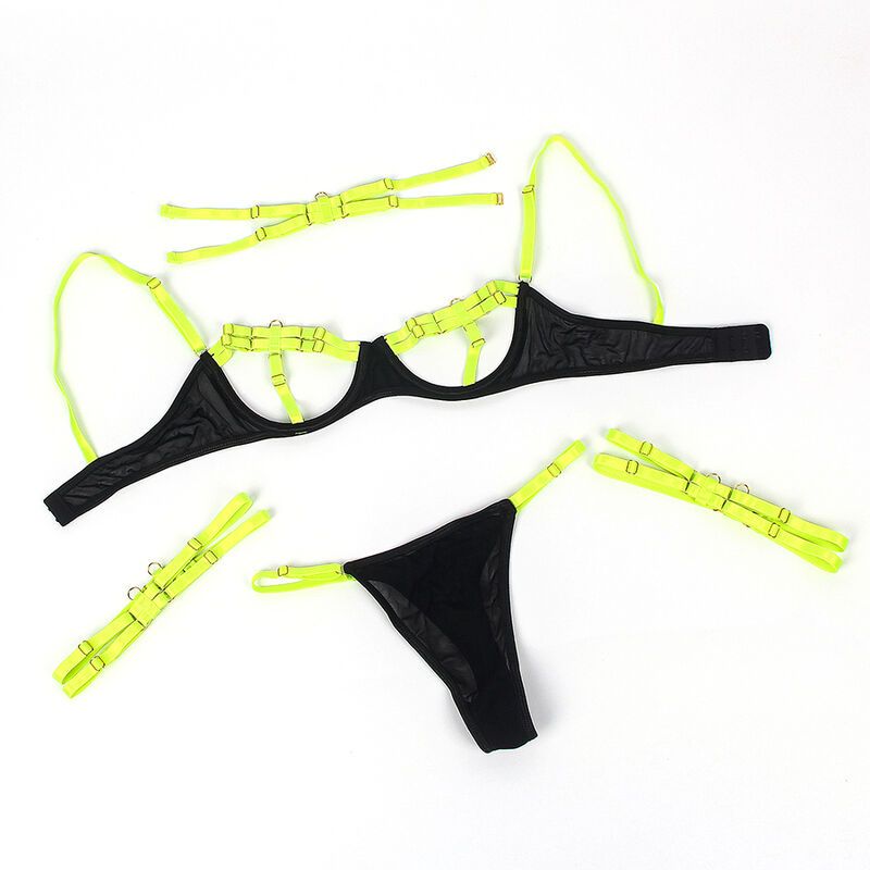 Vista 7 de Subblime - 955274 Conjunto de Sutiã Com Colar E Detalhes Nas Pernas Verde Fluorescente S/M