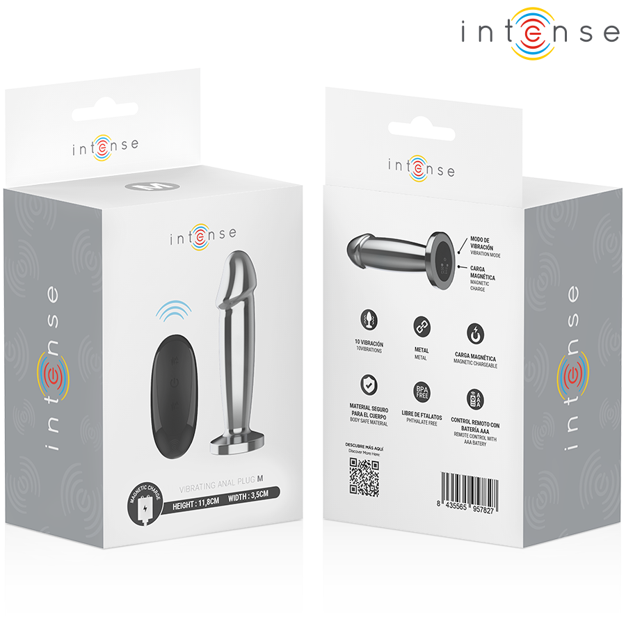 Vista 8 de Intense - Plug Anal 10 Vibraciones Metal en Forma de Dildo con Control Remoto M