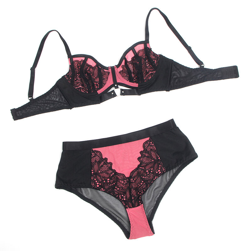 Vista 8 di Subblime - 955571 Set Reggiseno In Vernice Rosa con Cerniera E Reggiseno a Retino S/M