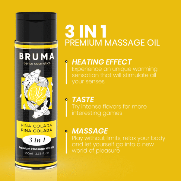 BRUMA - ACEITE DE MASAJE PREMIUM EFECTO CALOR SABOR PIÑA COLADA 3 EN 1 - 100 ML - Imagen 4