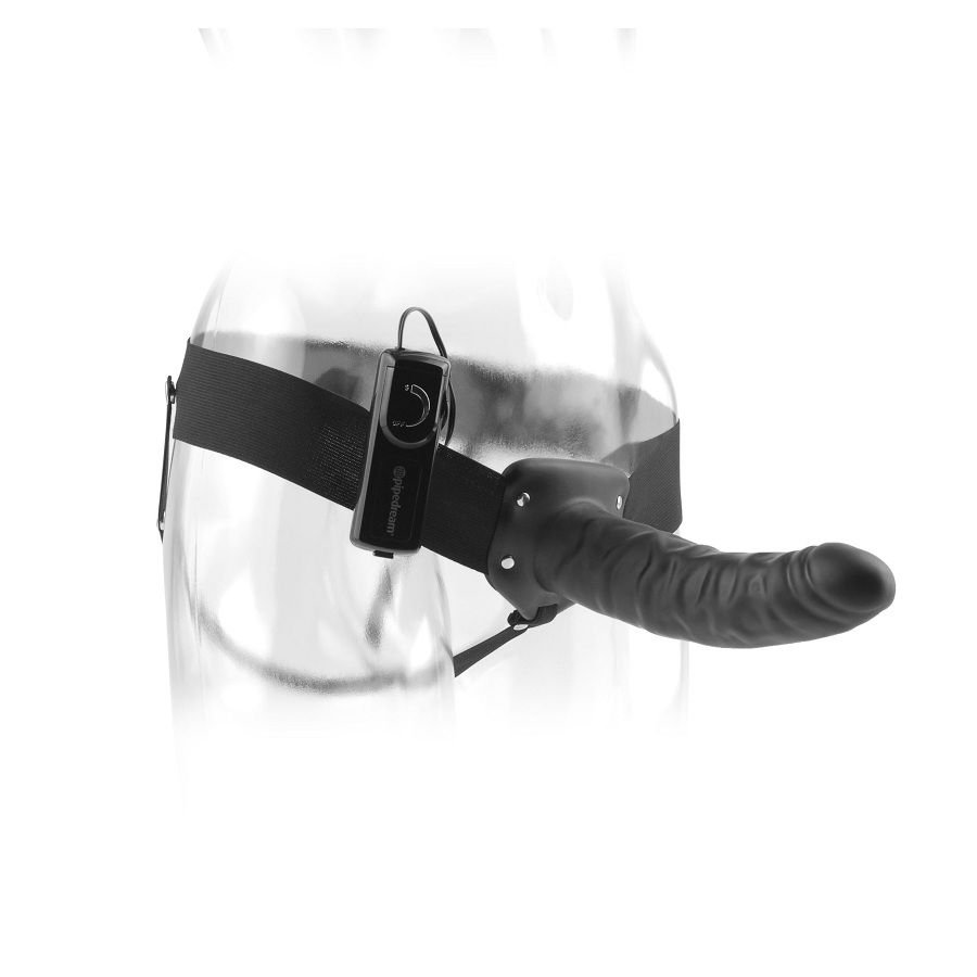 FETISH FANTASY SERIES - 19 CM VIBRATING HOLLOW STRAP-ON BLACK - Imagen 2