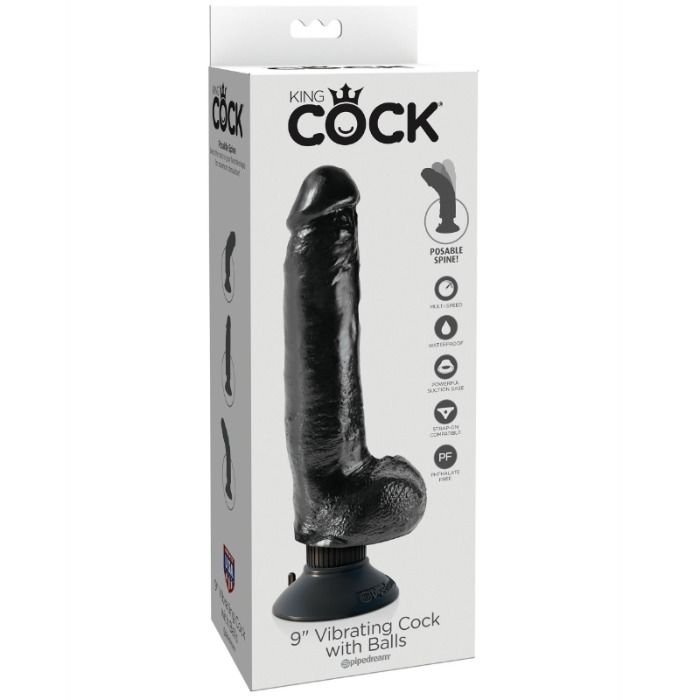 KING COCK - 23 CM VIBRATING COCK WITH BALLS BLACK - Imagen 2