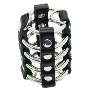 OHMAMA FETISH - JAULA PENE CON ANILLAS METALICAS Y CORREAS PIEL