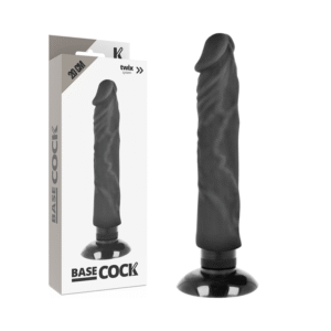 BASECOCK - VIBRADOR REALÍSTICO 2-1 NATURAL NEGRO 20 CM -O- 4 CM