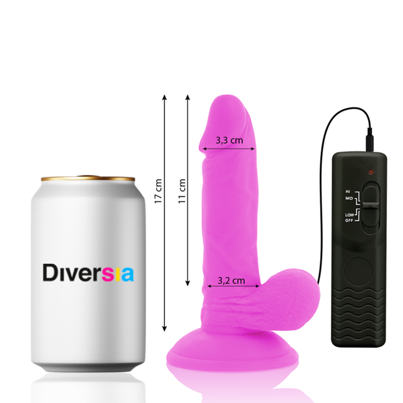 DIVERSIA - DILDO REALÍSTICO FLEXIBLE CON VIBRACIÓN MORADO 17 CM -O- 3.3 CM - Imagen 2
