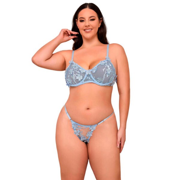 SUBBLIME - 957636 CONJUNTO SUJETADOR Y PANTIES CON BORDADOS DE FLORES CELESTE L/XL - Imagen 2