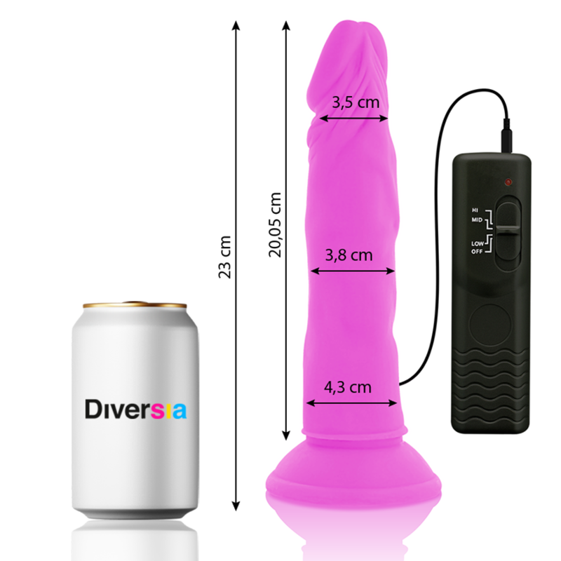 DIVERSIA - DILDO REALÍSTICO FLEXIBLE CON VIBRACIÓN LILA 23 CM -O- 4.3 CM - Imagen 4