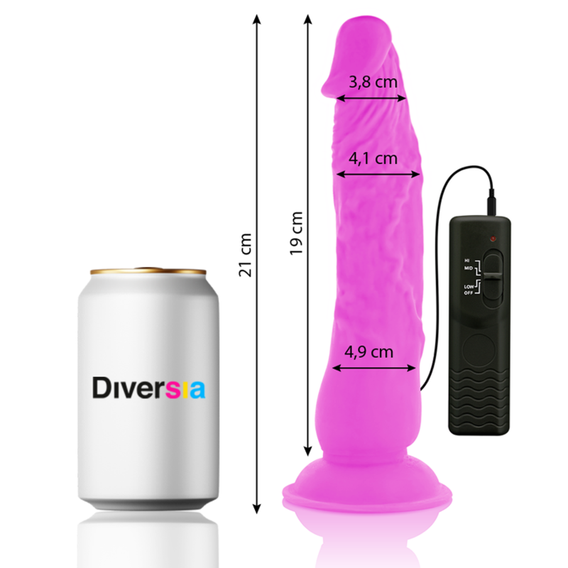 DIVERSIA - DILDO REALÍSTICO FLEXIBLE CON VIBRACIÓN LILA 21 CM -O- 4.9 CM - Imagen 4