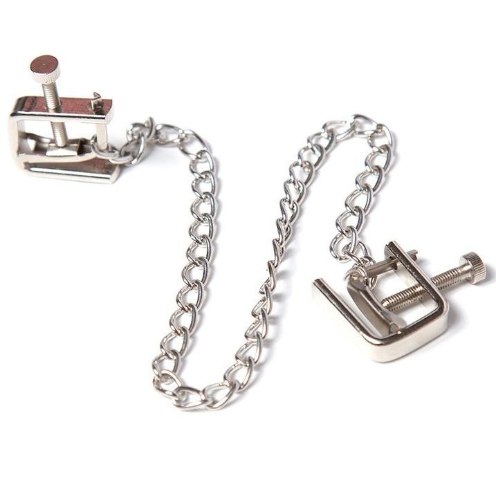 OHMAMA FETISH - PINZAS METALICAS TORNILLO CON CADENA - Artículos BDSM - El Arte del Placer
