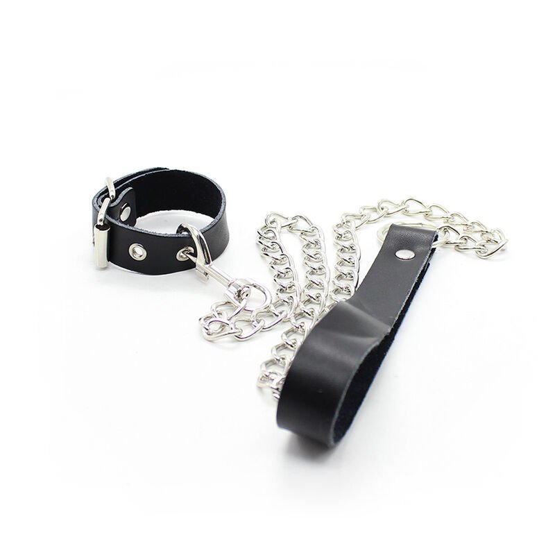 OHMAMA FETISH - COLLAR PARA PENE Y CORREA PIEL CON CADENA METALICA - BDSM & BONDAGE - El Arte del Placer