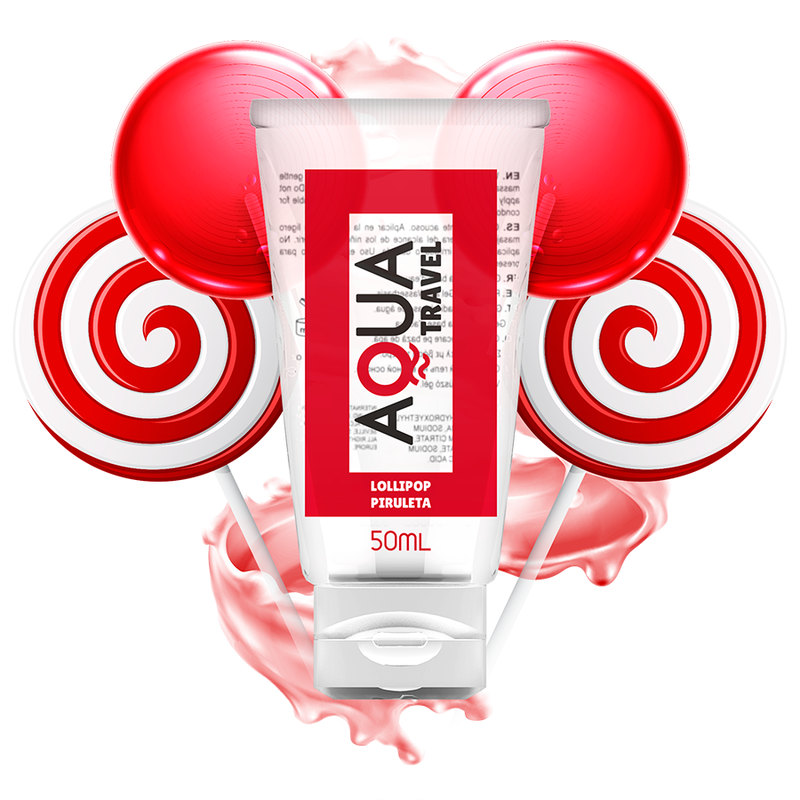 AQUA TRAVEL - LUBRICANTE BASE AGUA SABOR PIRULETA - 50 ML - Con deliciosos Sabores - El Arte del Placer