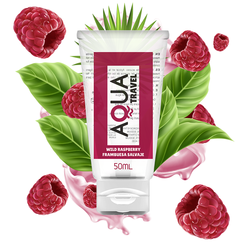 AQUA TRAVEL - LUBRICANTE BASE AGUA SABOR FRAMBUESA SALVAJE - 50 ML - Con deliciosos Sabores - El Arte del Placer