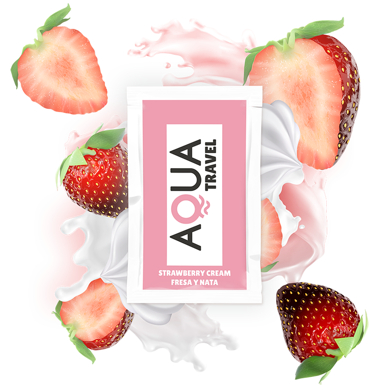 AQUA TRAVEL - LUBRICANTE BASE AGUA SABOR FRESA Y NATA 6 ML - DROGUERÍA - El Arte del Placer