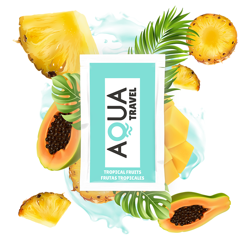 AQUA TRAVEL - LUBRICANTE BASE AGUA SABOR FRUTAS TROPICALES 6 ML - Con deliciosos Sabores - El Arte del Placer