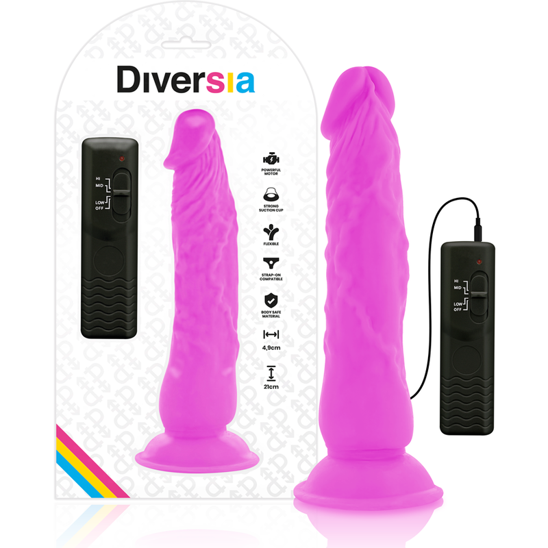 DIVERSIA – DILDO REALÍSTICO FLEXIBLE CON VIBRACIÓN 21 CM -O- 4.9 CM - Dildos para Arneses - El Arte del Placer