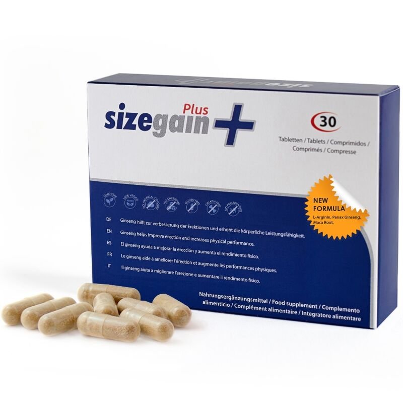 SizeGain Plus – Complemento alimenticio para aumentar el tamaño del pene y mejorar la potencia sexual - Cápsulas para H…