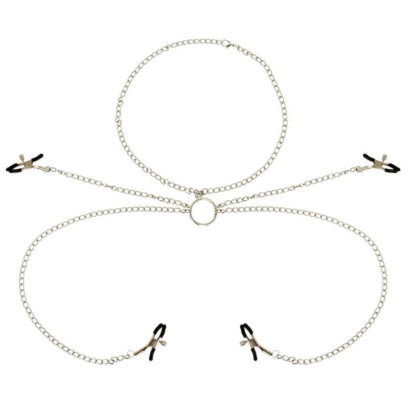 OHMAMA FETISH - 4 PINZAS PEZONES CON COLLAR DE CADENAS - Artículos BDSM - El Arte del Placer