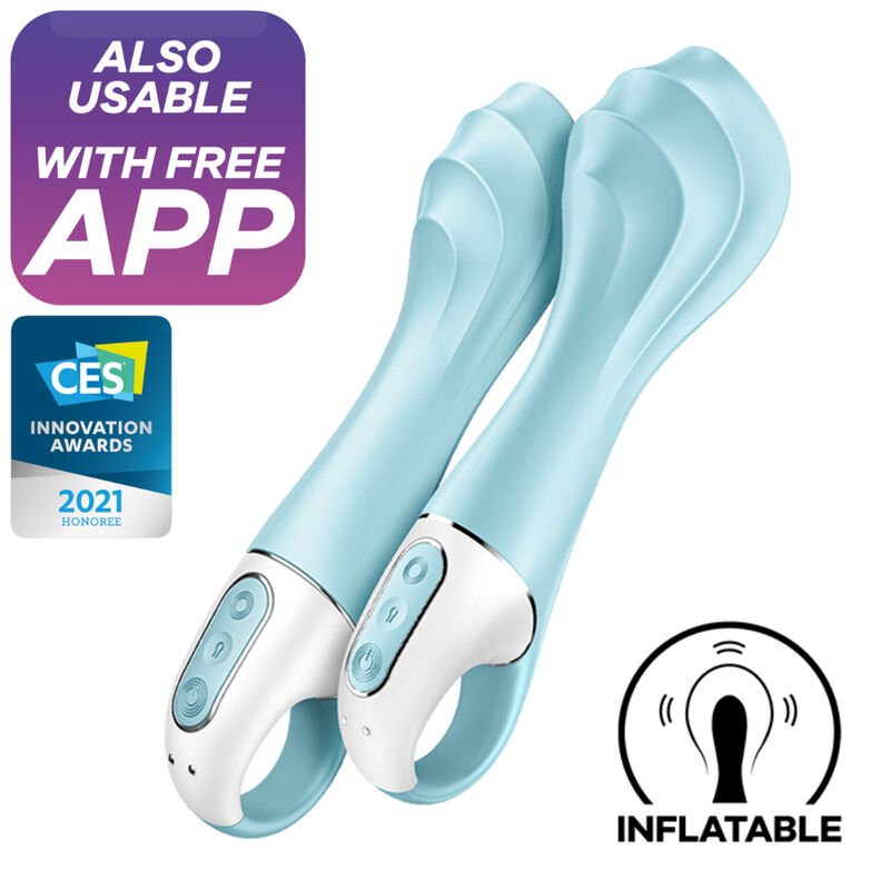 SATISFYER - AIR PUMP VIBRATOR 5+ VIBRADOR PUNTO G INFLABLE APP AZUL - JUGUETES BIENESTAR - El Arte del Placer