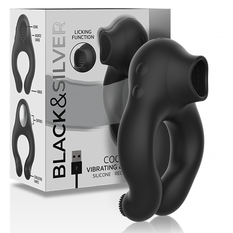 BLACK&SILVER - ANILLO VIBRADOR SILICONA 3 MOTORES RECARGABLE NEGRO - JUGUETES BIENESTAR - El Arte del Placer