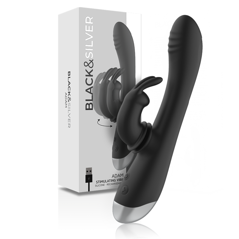 BLACK&SILVER - DJ. ADAM ESTIMULADOR RABBIT SILICONA RECARGABLE NEGRO - JUGUETES BIENESTAR - El Arte del Placer