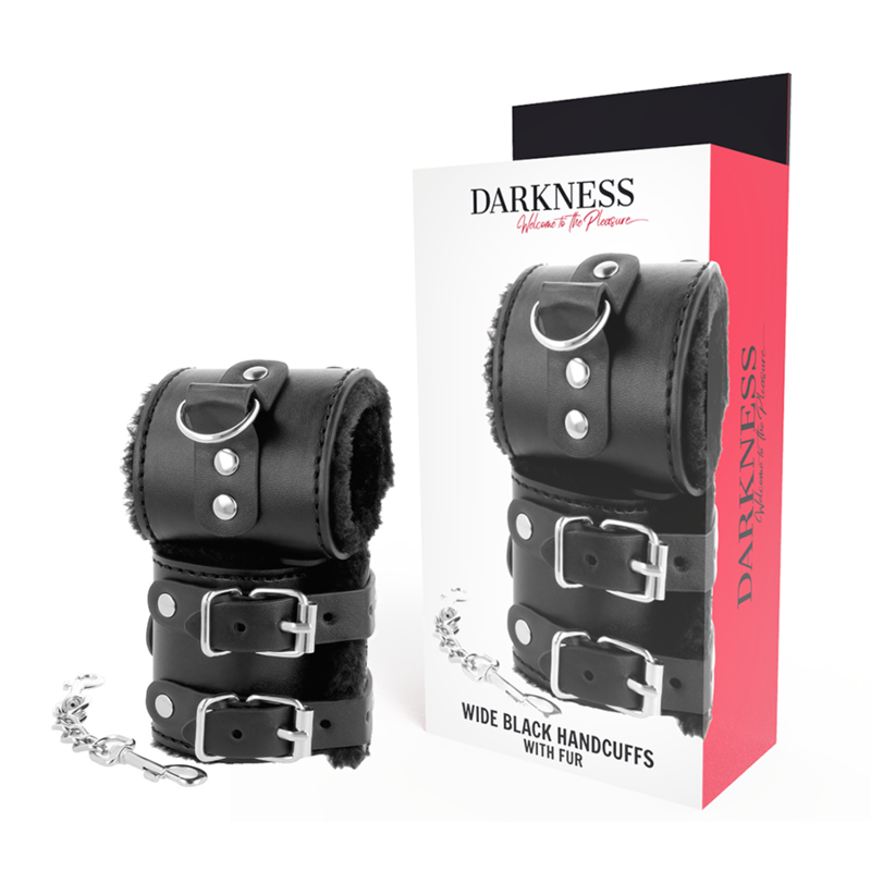 DARKNESS - ESPOSAS CUERO CON FORRO AJUSTABLES NEGRO - BDSM & BONDAGE - El Arte del Placer