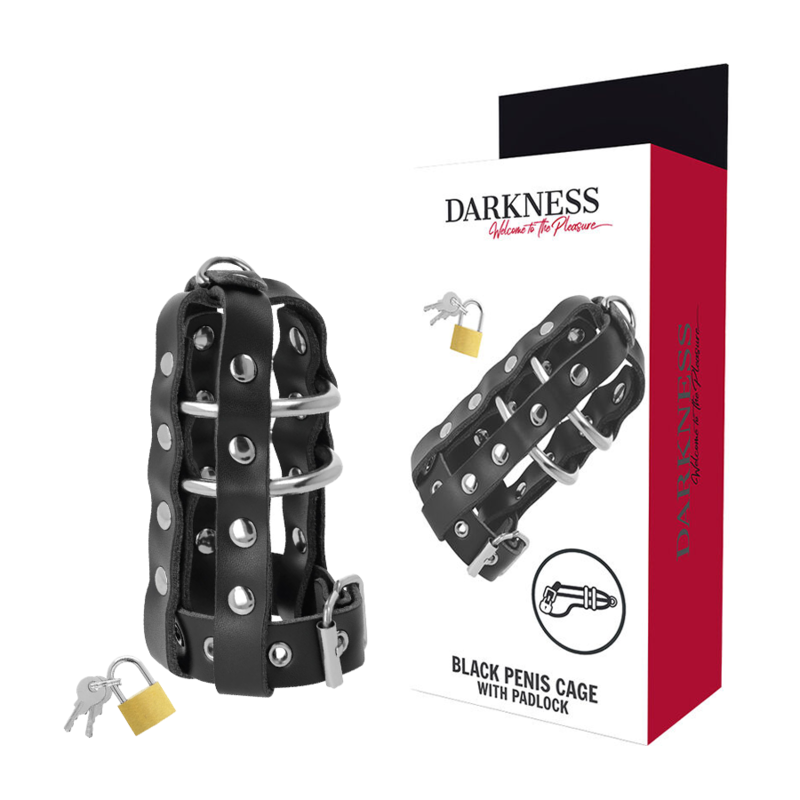 DARKNESS - JAULA CASTIDAD CUERO CON CANDADO - Artículos BDSM - El Arte del Placer