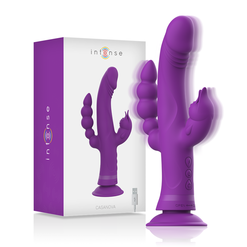 INTENSE - CASANOVA VIBRADOR RABBIT SILICONA TRIPLE MOTOR MORADO - JUGUETES BIENESTAR - El Arte del Placer