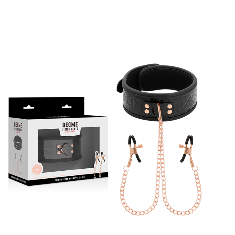 BEGME - BLACK EDITION COLLAR CON CADENAS Y PINZAS PEZONES CON FORRO DE NEOPRENO - BDSM & BONDAGE - El Arte del Plac…