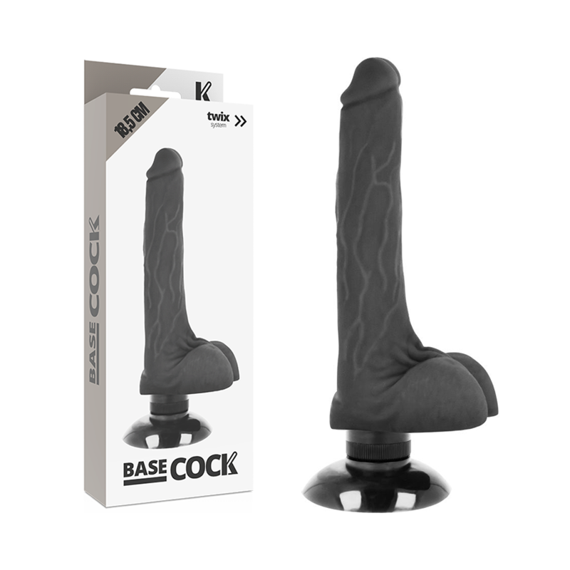 BASECOCK - VIBRADOR REALÍSTICO 2-1 NEGRO 18.5 CM -O- 4 CM - JUGUETES BIENESTAR - El Arte del Placer