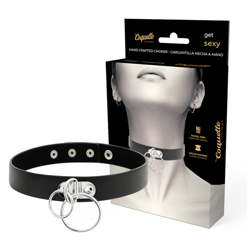 COQUETTE CHIC DESIRE - CHOKER CUERO VEGANO DOBLE ANILLA - BDSM & BONDAGE - El Arte del Placer