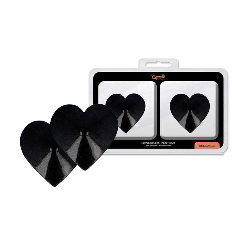 COQUETTE CHIC DESIRE - CUBRE PEZONES METAL CORAZONES NEGROS - Accesorios - El Arte del Placer