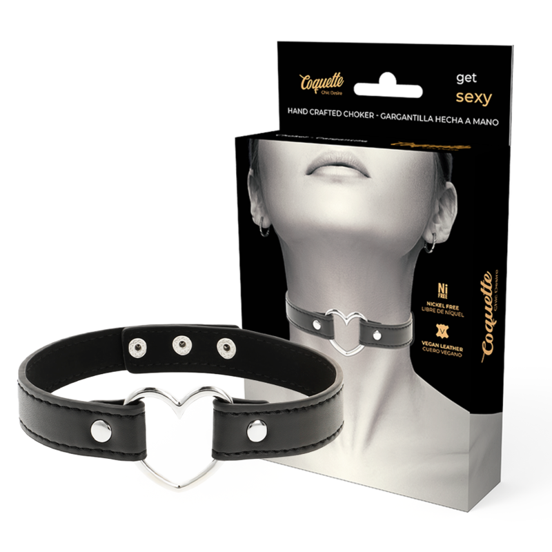 COQUETTE CHIC DESIRE - COLLAR CUERO VEGANO ACCESORIO WOMAN CORAZÓN - BDSM & BONDAGE - El Arte del Placer