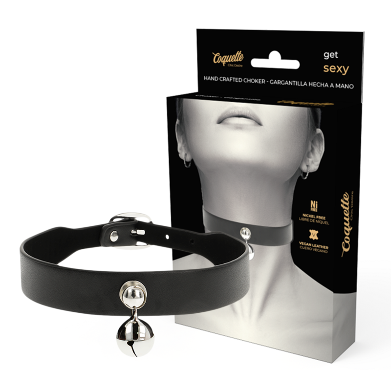 COQUETTE CHIC DESIRE - COLLAR CUERO VEGANO ACCESORIO WOMAN CASCABEL - BDSM & BONDAGE - El Arte del Placer