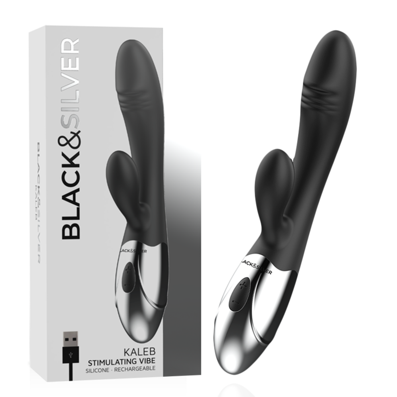 BLACK&SILVER - KALEB VIBRADOR RABBIT SILICON MILTI FUNCION - JUGUETES BIENESTAR - El Arte del Placer